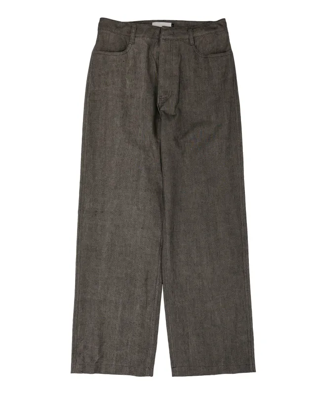 Amomento Linen Straight Pants Brown made by Amomento
