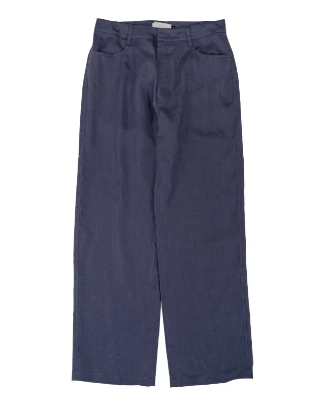 Amomento Linen Straight Pants Blue made by Amomento