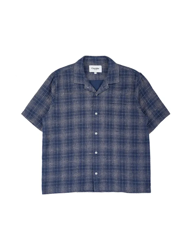 Corridor Wavy Linen SS Navy made by Corridor