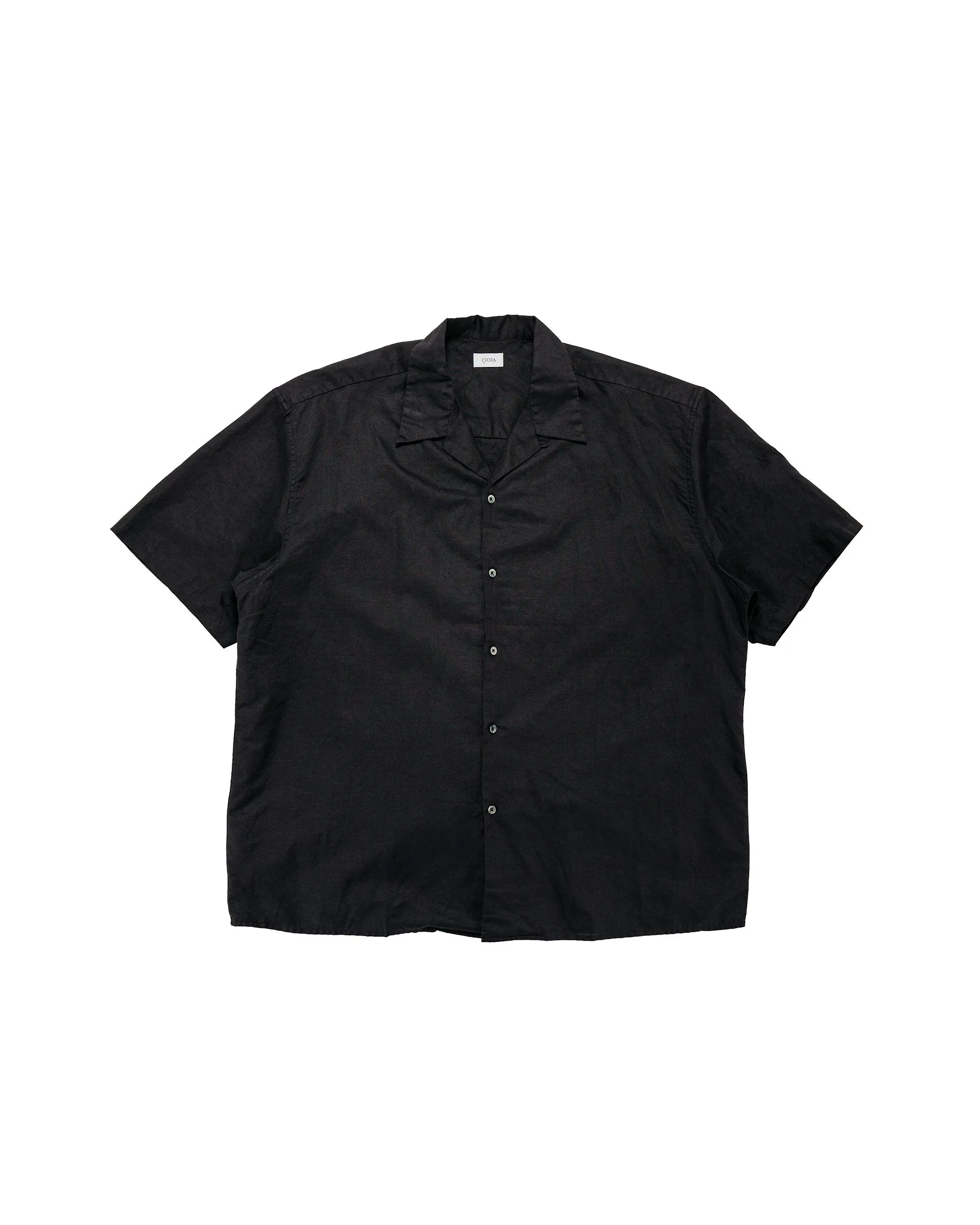 CIOTA Open Collar Short Sleeve Shirt Cotton/Linen Black sold by Lost & Found