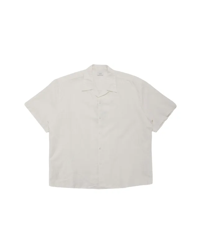 CIOTA Open Collar Short Sleeve Shirt Cotton/Linen Off White made by Ciota