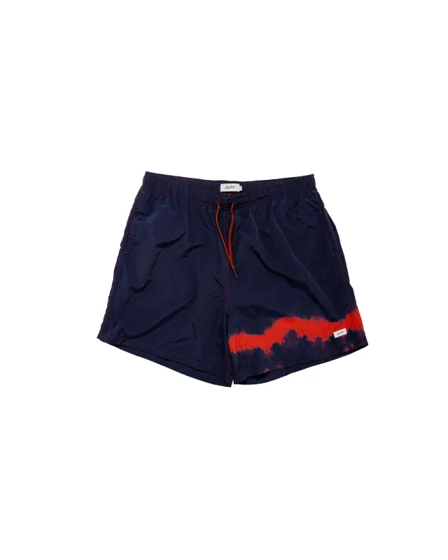 Bather Caeterpillar Over Dyed Indigo Red Swim Trunk made by Bather