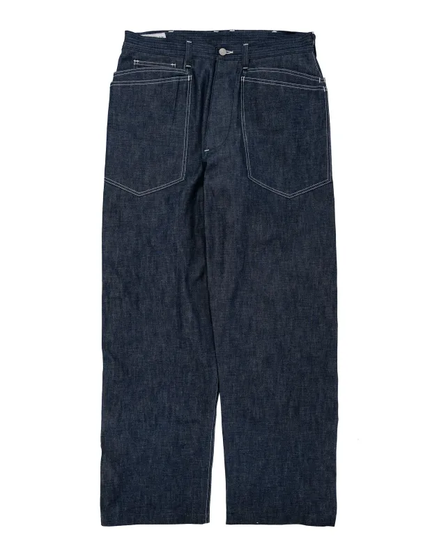 Sassafras D Scoop Pants 10oz Military Denim Indigo made by Lost & Found