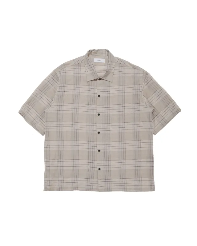 marka Open Collar S/S Shirt Organic Cotton High Twisted Loan Sage Check made by MARKAWARE