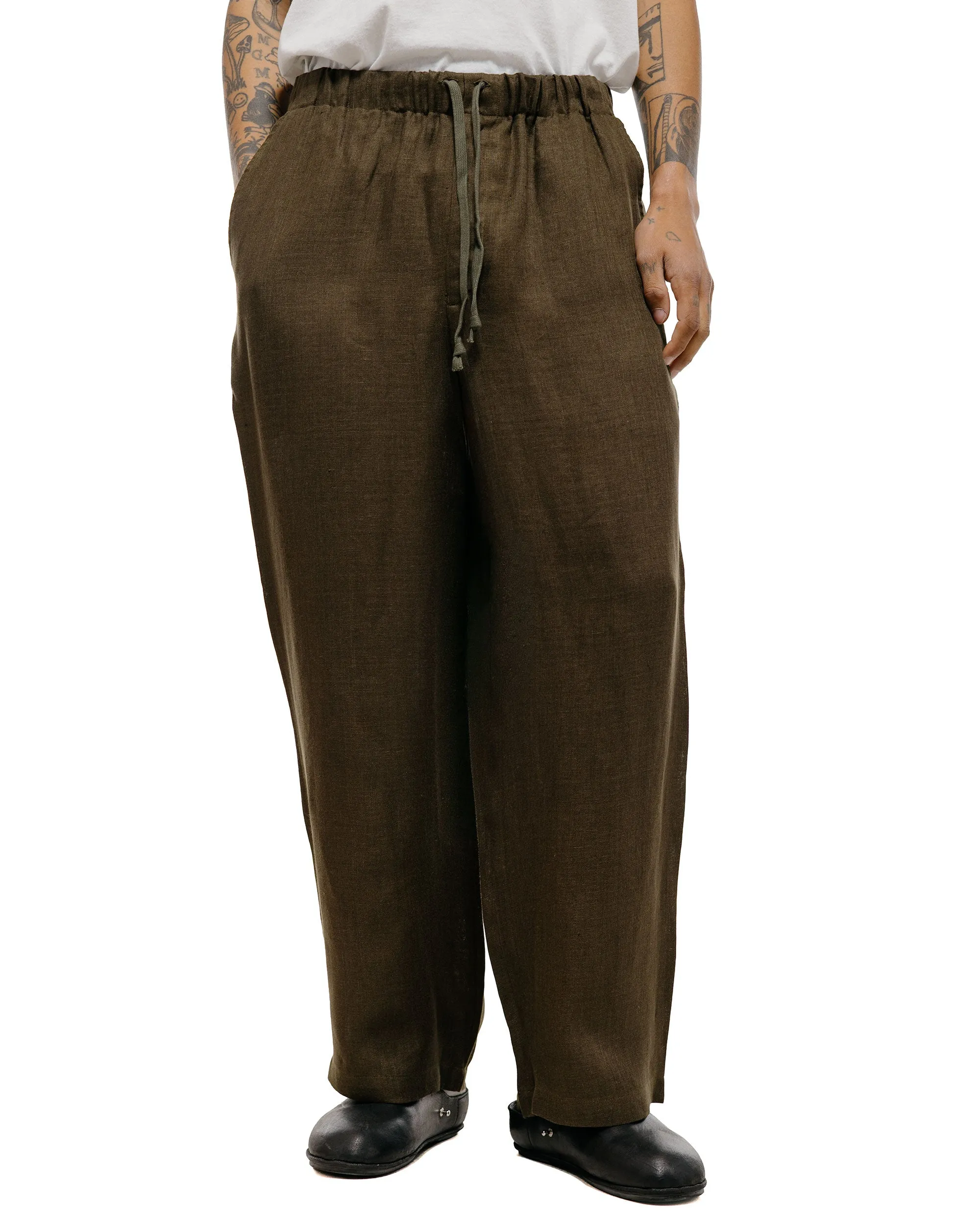 marka Wide Cylinder Fit Easy Pants Linen Gauze Double Cloth Olive sold by Lost & Found product image thumbnail 2