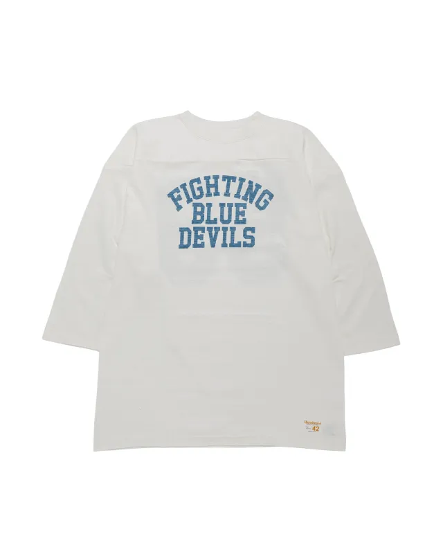 Warehouse Lot. 4063 3/4 Sleeve Football Tee Blue Devils Off White made by Warehouse