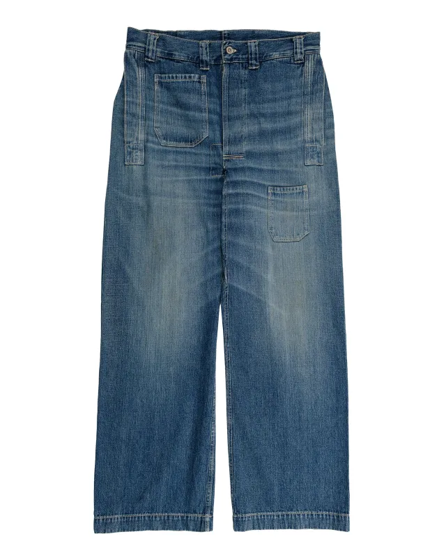 Warehouse Lot. JG-01 1910s Netmaker's Trousers Indigo Denim Used Wash made by Warehouse