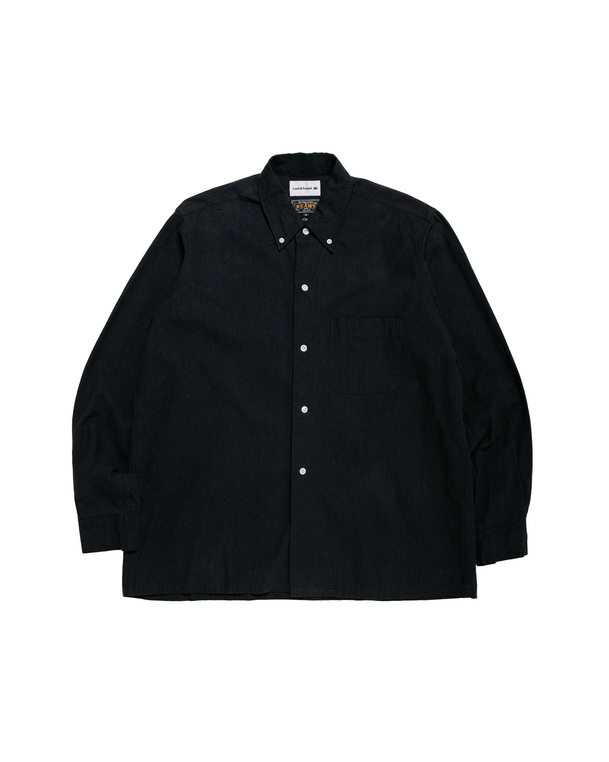 Beams Plus Lost & Found Open B.D. Linen Cotton Black sold by Lost & Found