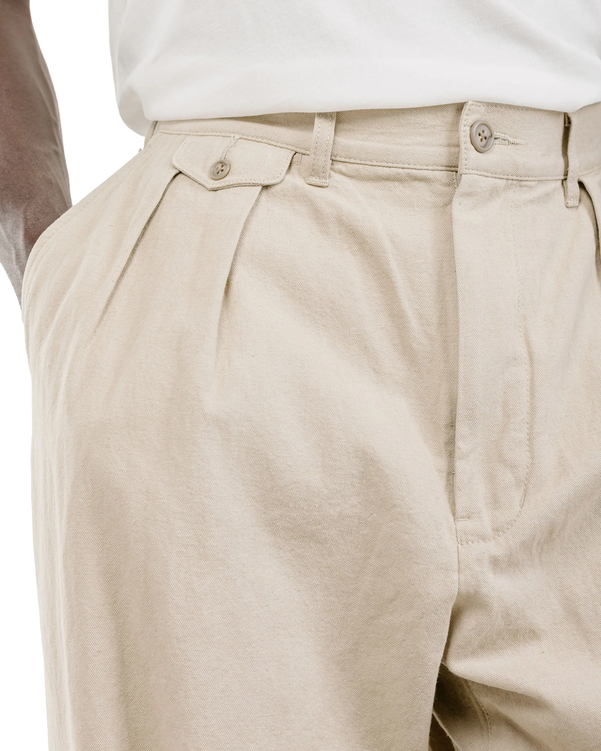 Beams Plus Lost & Found 2Pleats Trousers Cotton Linen Khaki sold by Lost & Found product image thumbnail 3