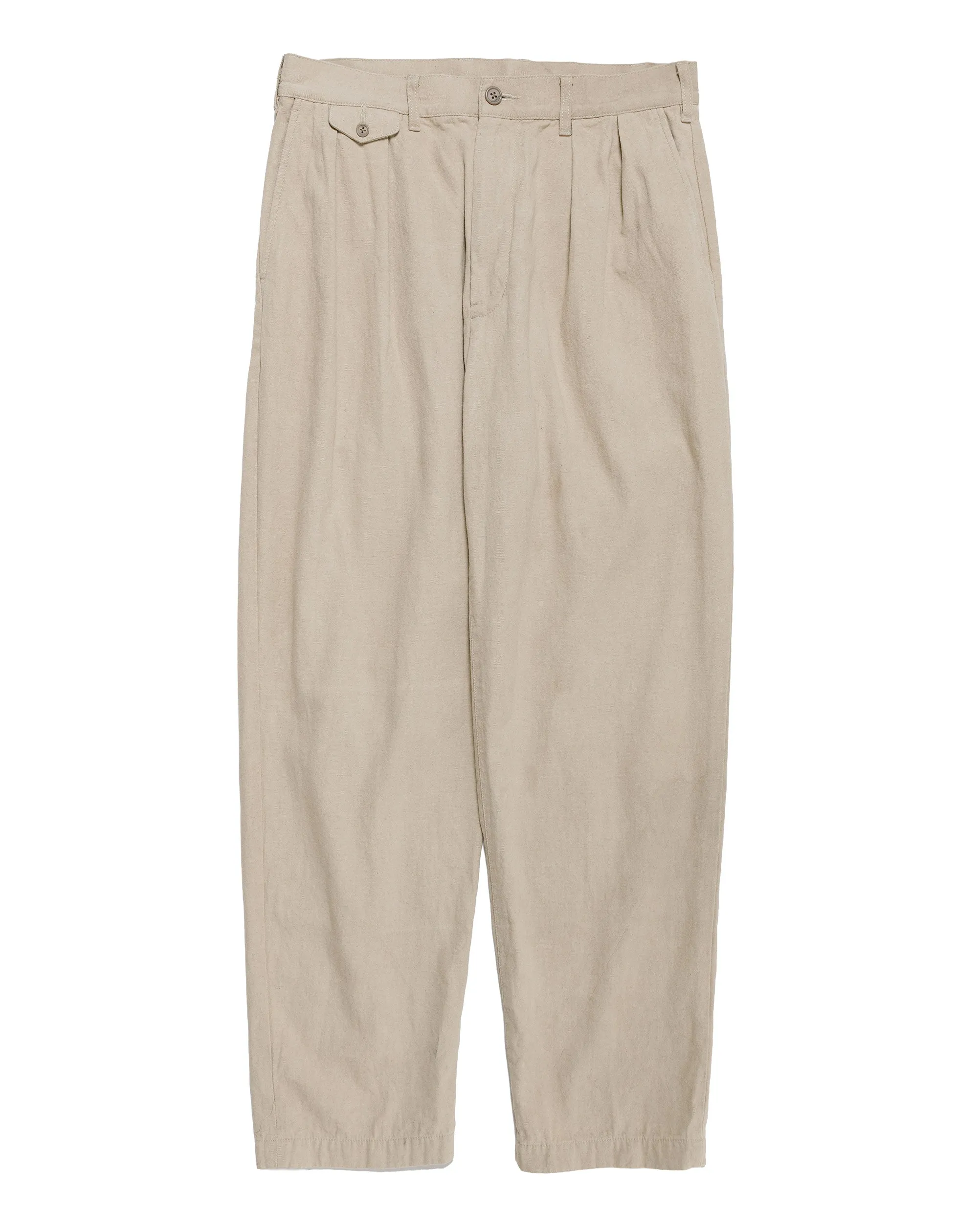 Beams Plus Lost & Found 2Pleats Trousers Cotton Linen Khaki sold by Lost & Found