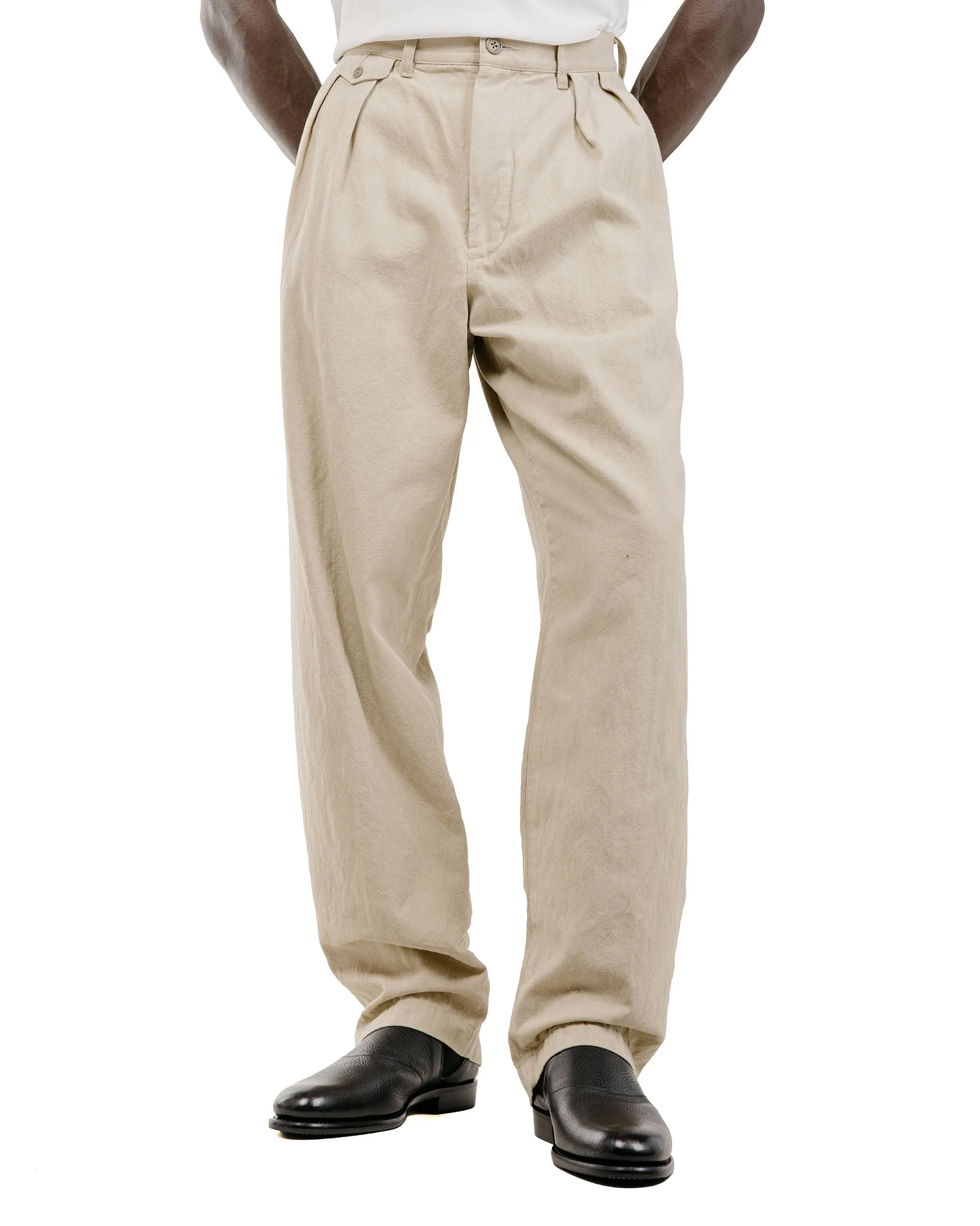 Beams Plus Lost & Found 2Pleats Trousers Cotton Linen Khaki sold by Lost & Found product image thumbnail 2