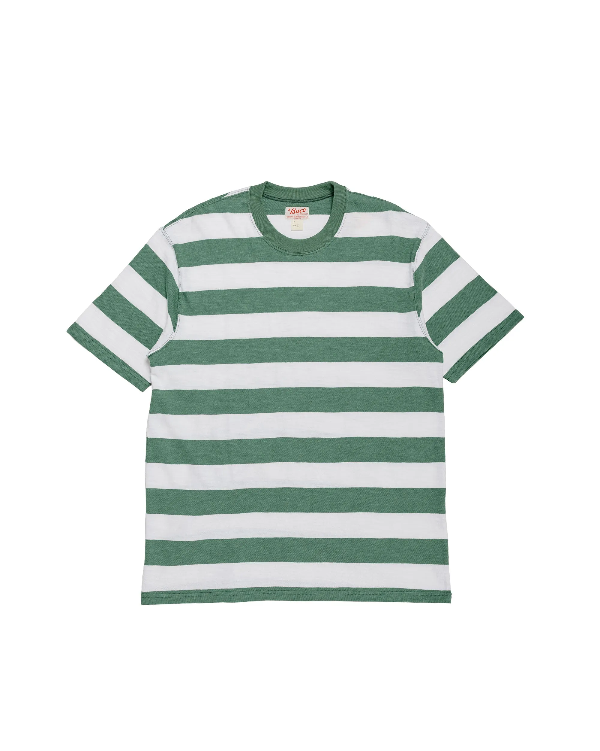 The Real McCoy's BC24002 Buco Stripe Tee S/S White/Green sold by Lost & Found