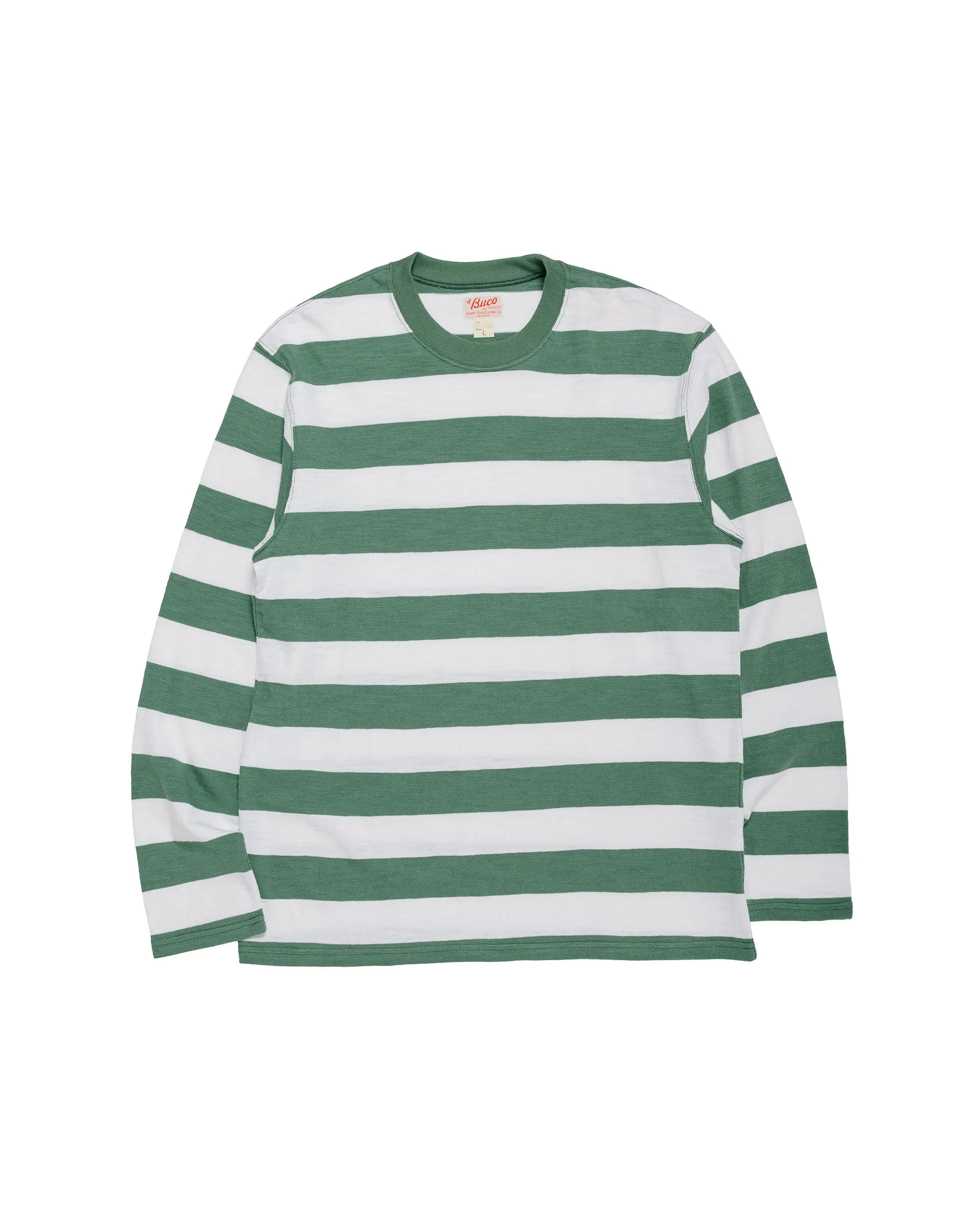 The Real McCoy's BC24001 Buco Stripe Tee L/S White/Green sold by Lost & Found