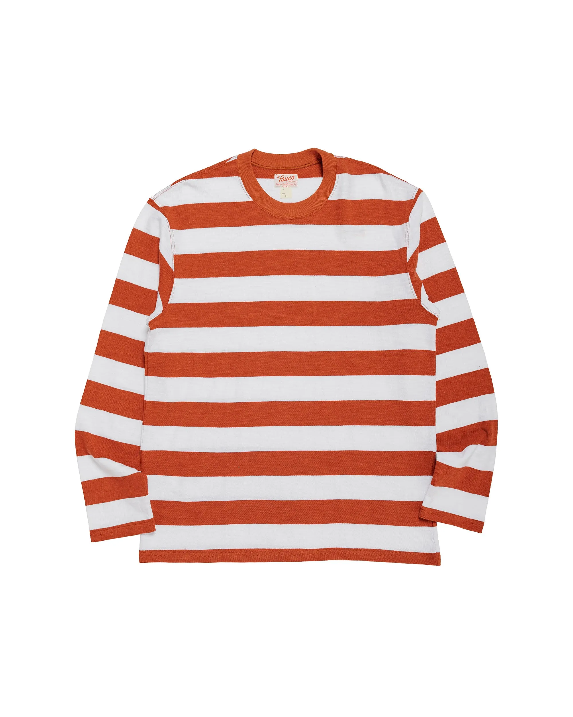 The Real McCoy's BC24001 Buco Stripe Tee L/S White/Red sold by Lost & Found