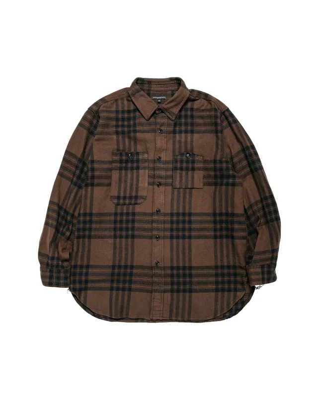 Engineered Garments Work Shirt Brown/Black Cotton Flannel Plaid made by Engineered Garments