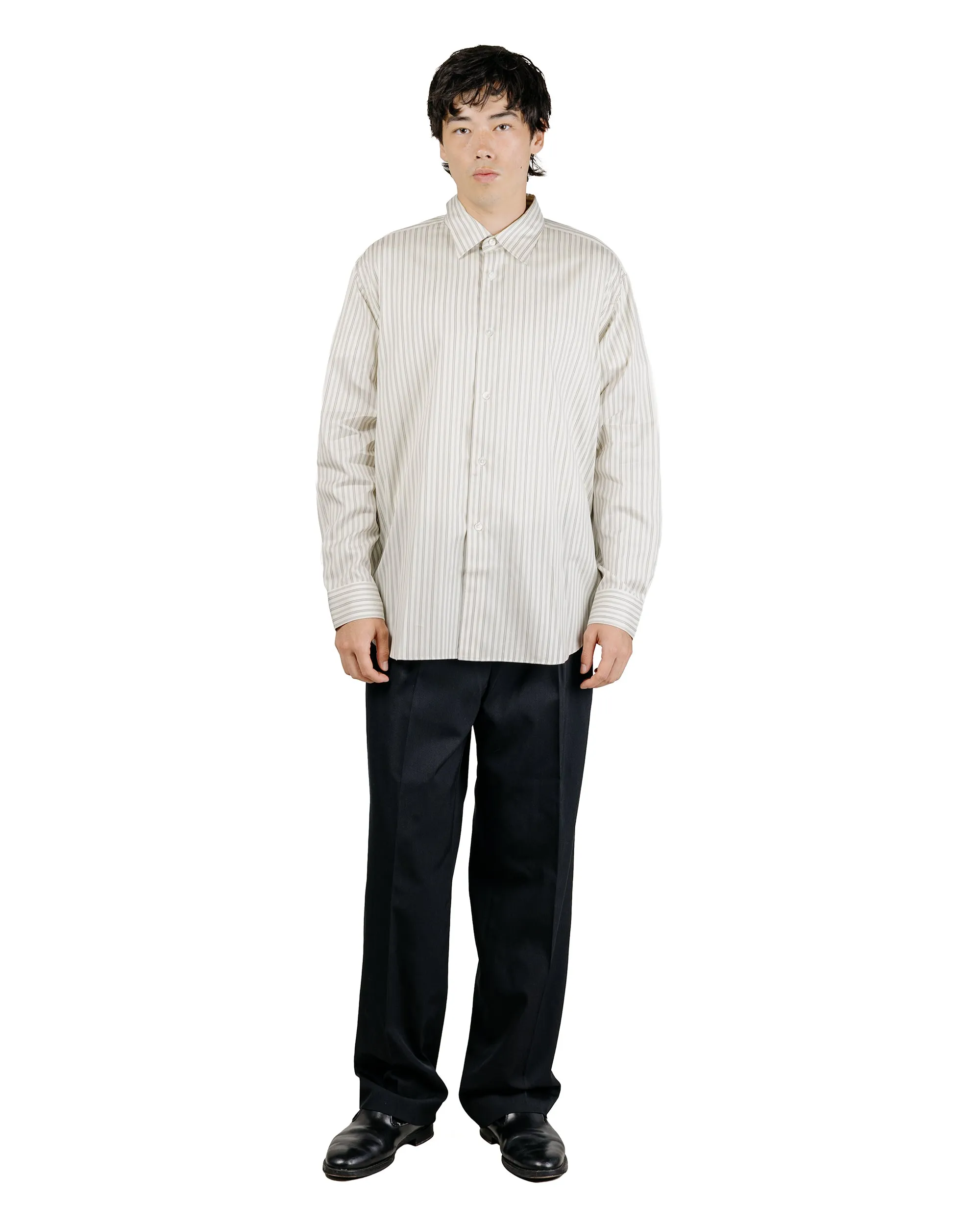 Auralee Cotton Silk Stripe Shirt Light Gray Stripe sold by Lost & Found product image thumbnail 5