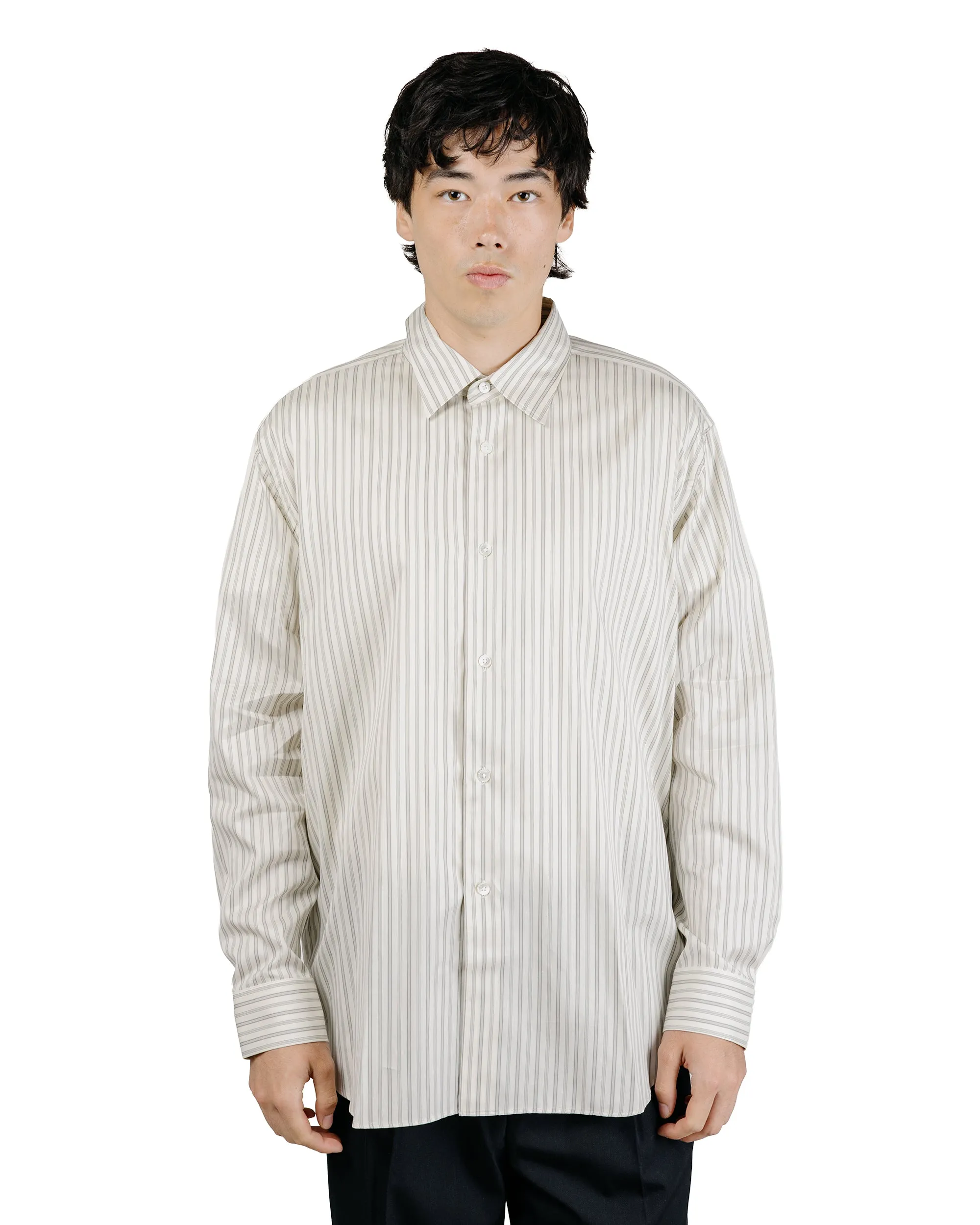 Auralee Cotton Silk Stripe Shirt Light Gray Stripe sold by Lost & Found product image thumbnail 2