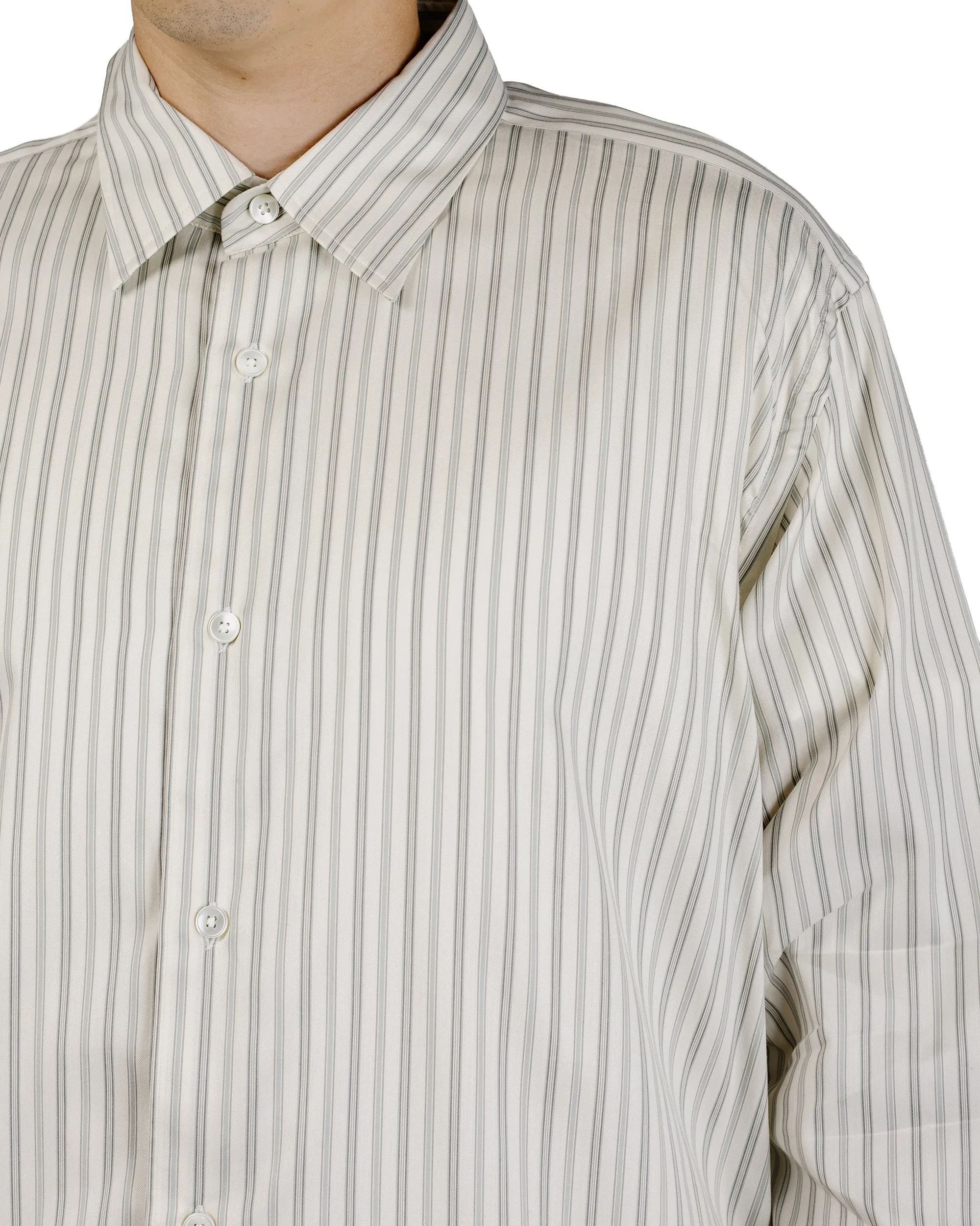 Auralee Cotton Silk Stripe Shirt Light Gray Stripe sold by Lost & Found product image thumbnail 3