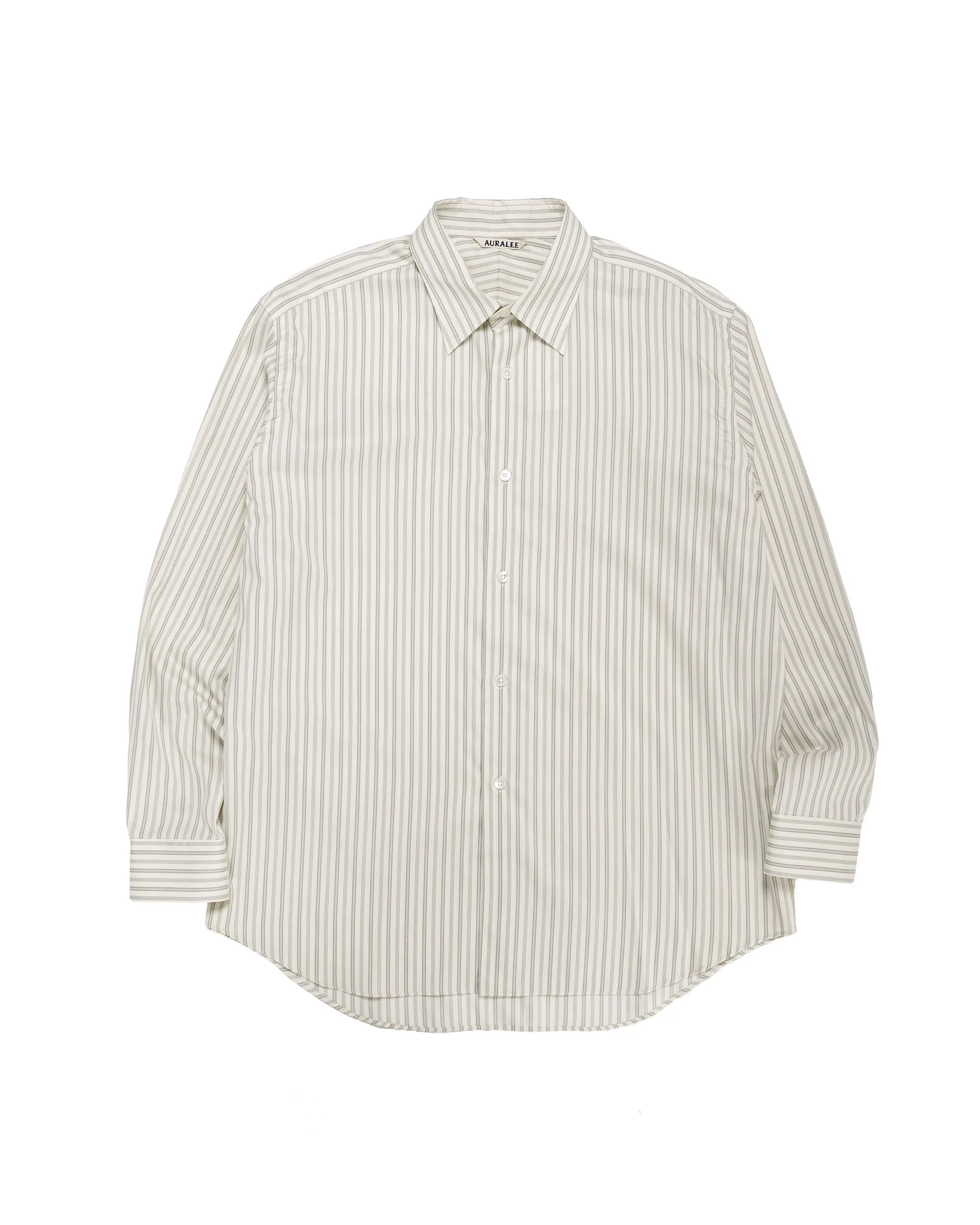 Auralee Cotton Silk Stripe Shirt Light Gray Stripe sold by Lost & Found