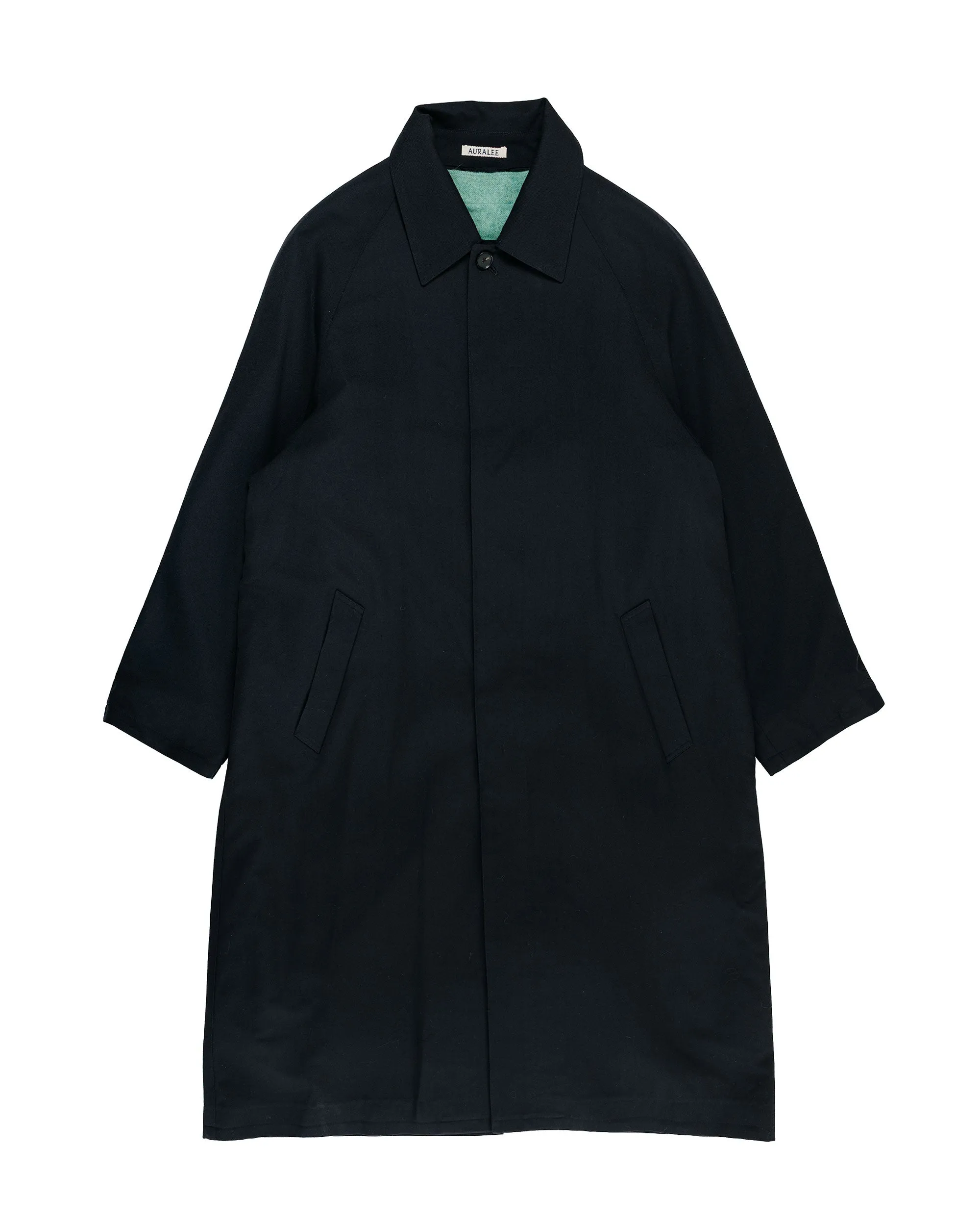 Auralee Ultra Fine Wool Twill Wool-Lined Coat Dark Navy/Mix Green sold by Lost & Found