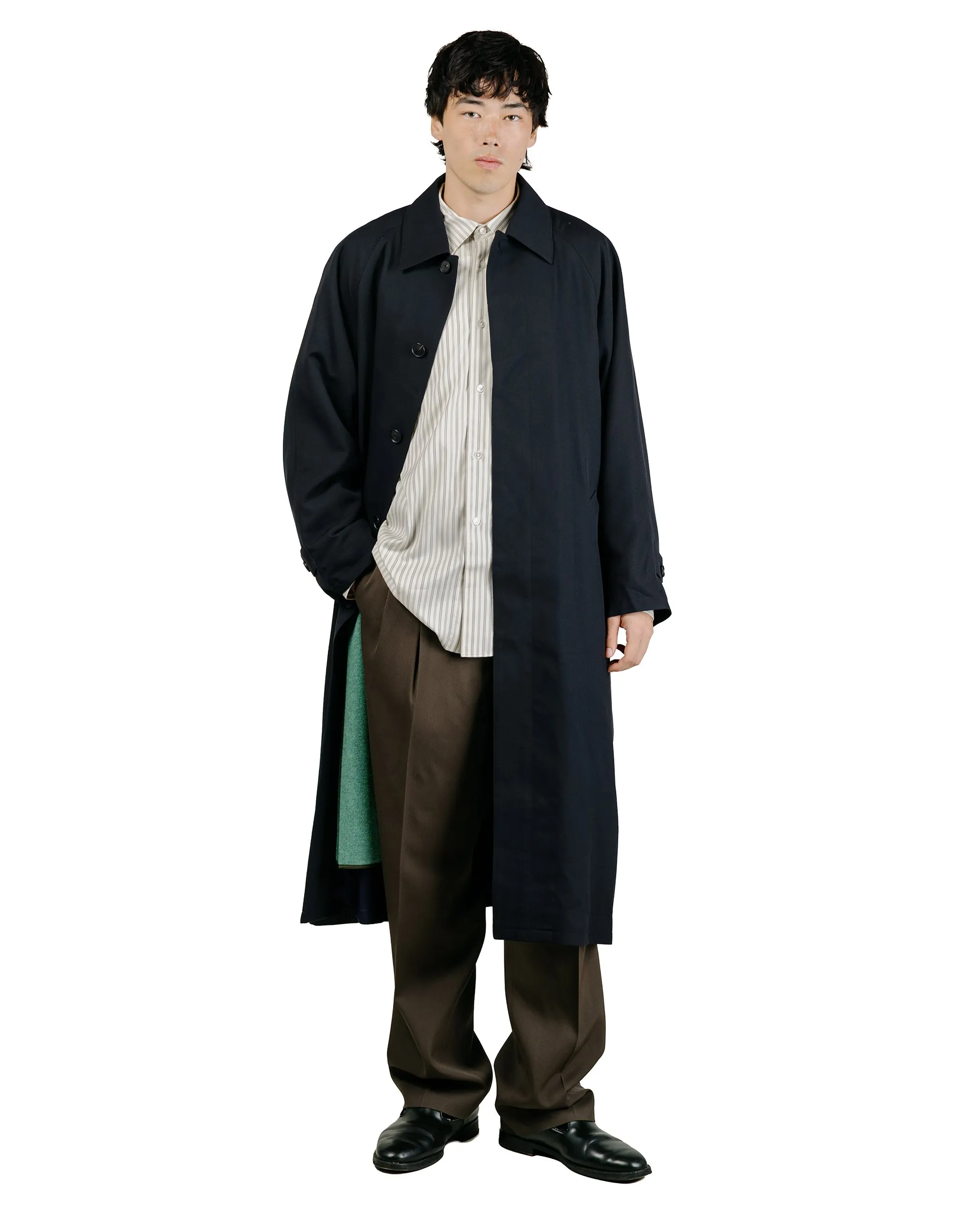 Auralee Ultra Fine Wool Twill Wool-Lined Coat Dark Navy/Mix Green sold by Lost & Found product image thumbnail 2