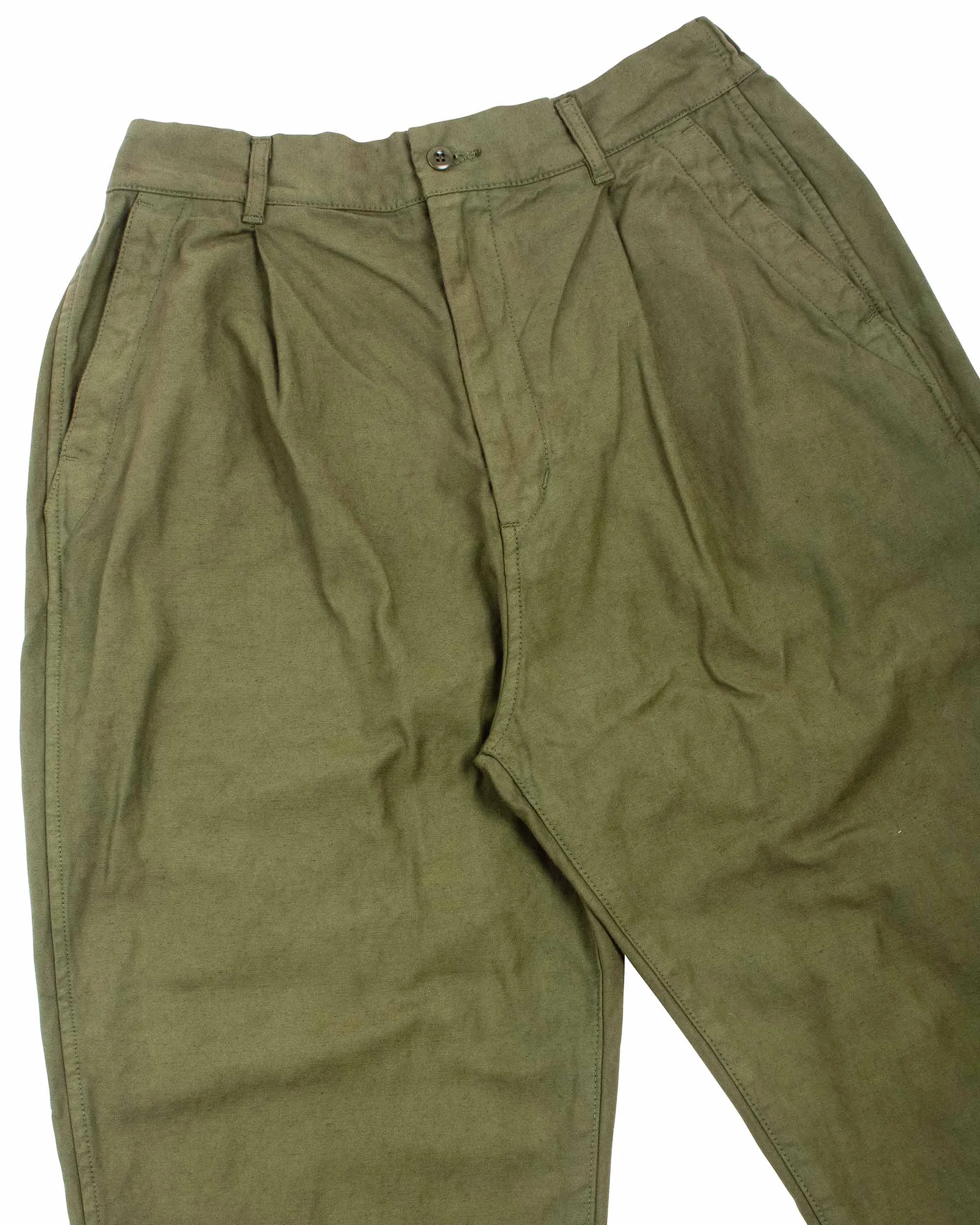 Sage de Cret 9/10 Length One-Tuck Wide Pants Olive Cotton/Linen Back Satin sold by Lost & Found product image thumbnail 5