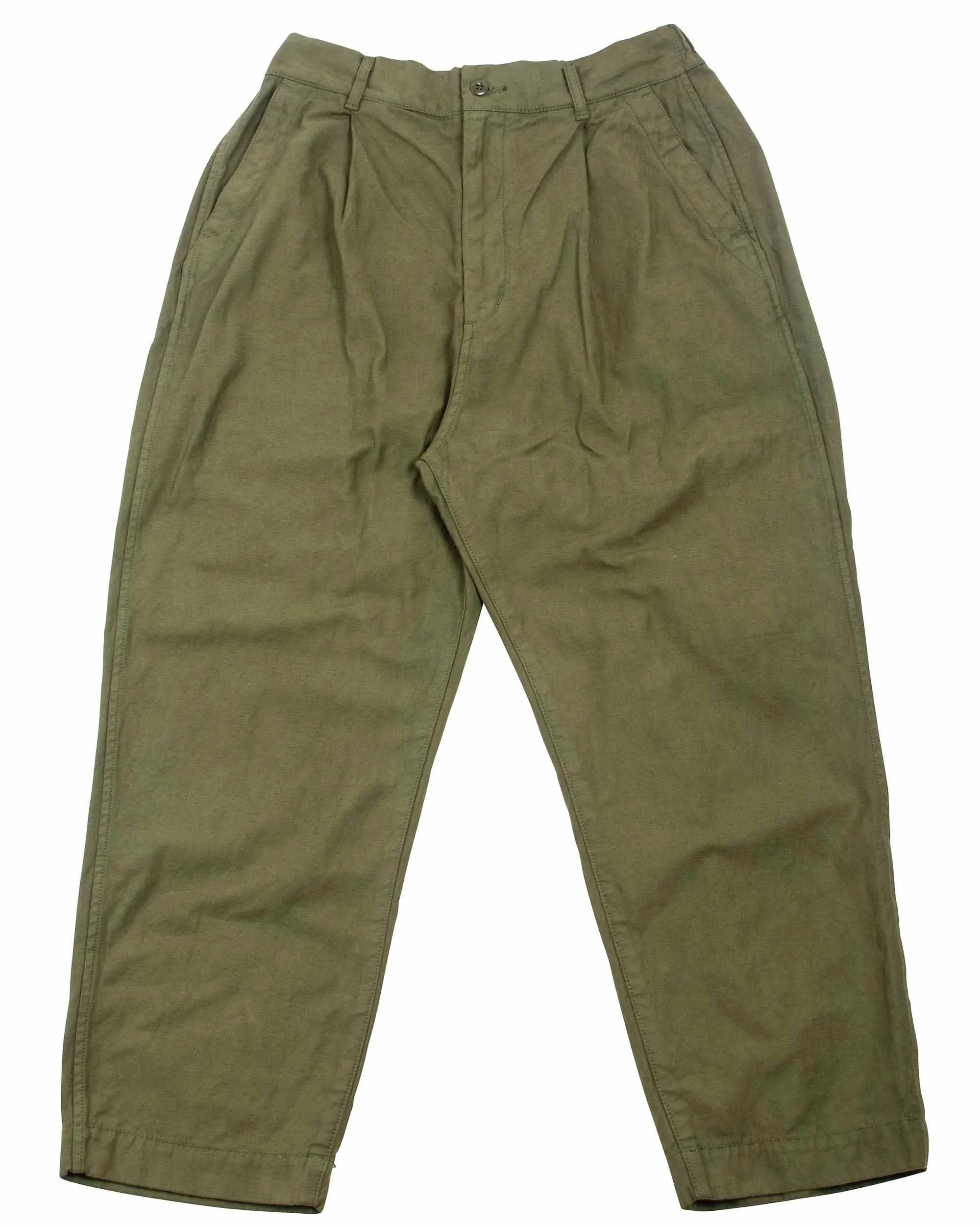 Sage de Cret 9/10 Length One-Tuck Wide Pants Olive Cotton/Linen Back Satin sold by Lost & Found
