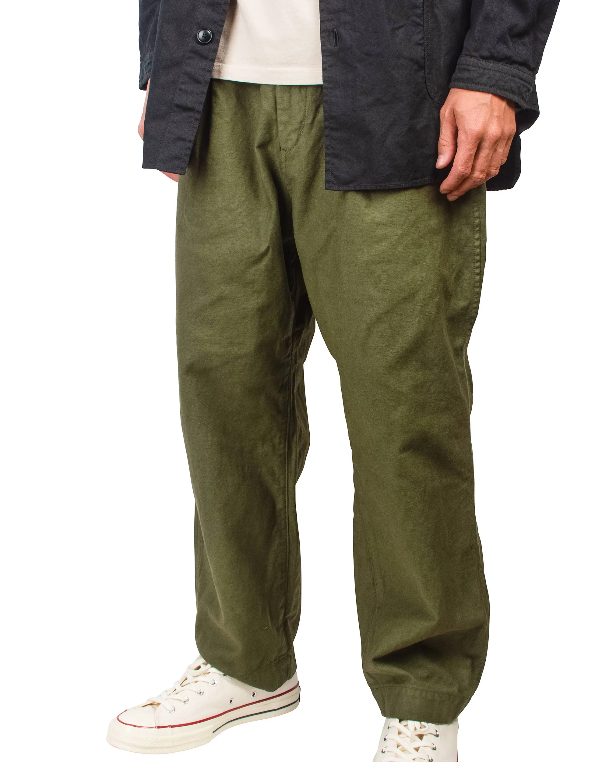 Sage de Cret 9/10 Length One-Tuck Wide Pants Olive Cotton/Linen Back Satin sold by Lost & Found product image thumbnail 4