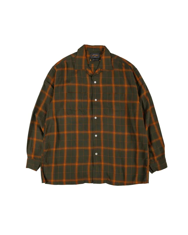 Beams Plus Open Collar Ombre Plaid Green Mustard Ombre made by BEAMS PLUS