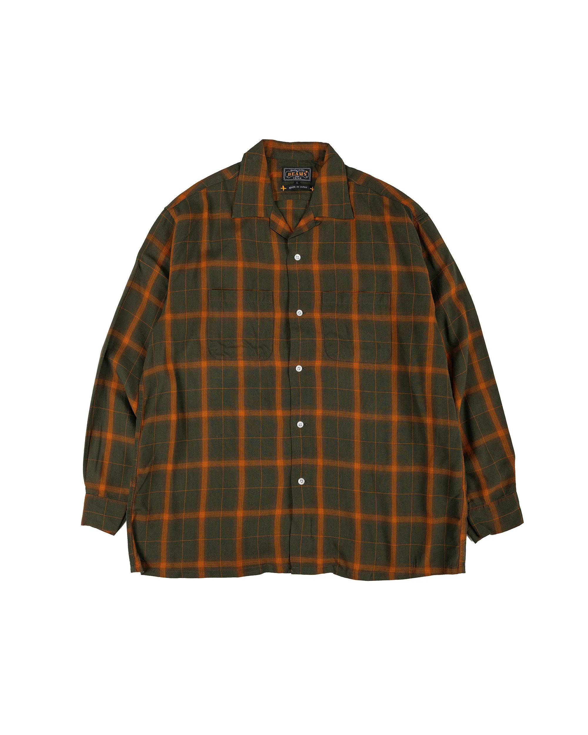 Beams Plus Open Collar Ombre Plaid Green Mustard Ombre sold by Lost & Found