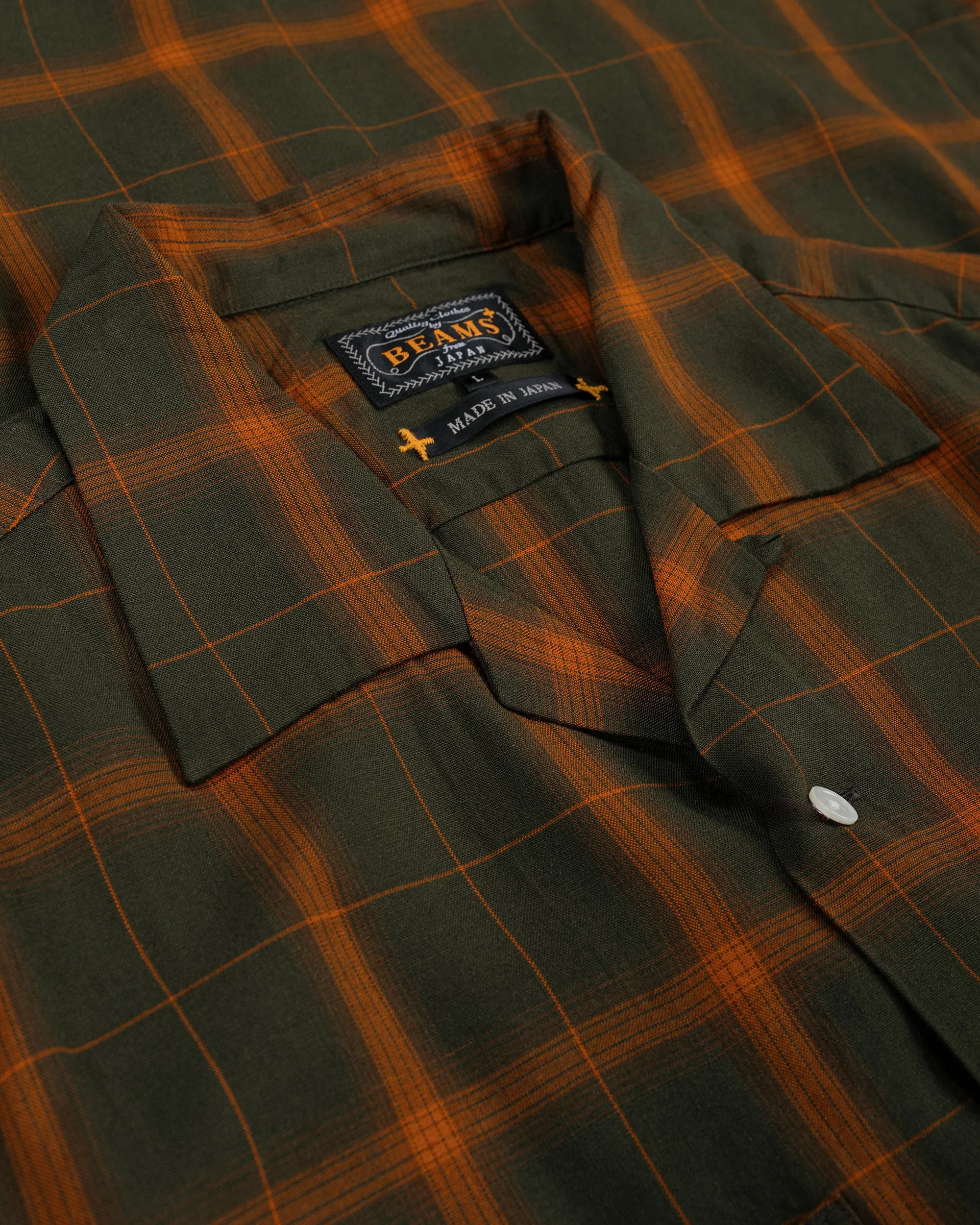Beams Plus Open Collar Ombre Plaid Green Mustard Ombre sold by Lost & Found product image thumbnail 5