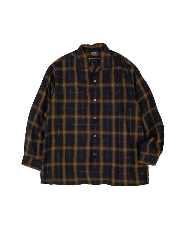 Beams Plus Open Collar Ombre Plaid Black Mustard Ombre made by BEAMS PLUS