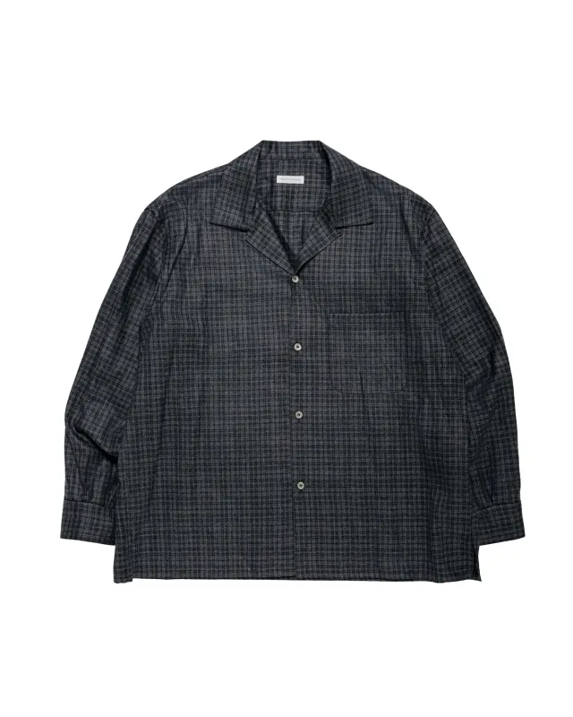 KAPTAIN SUNSHINE Wool Plaid Open Collar Shirt Charcoal made by Kaptain Sunshine