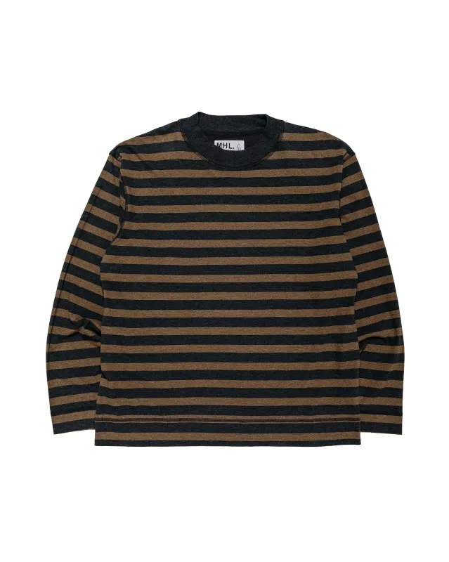 MHL Crew Neck Matelot Light Cotton Melange Stripe Off Black/Bark made by Margaret Howell