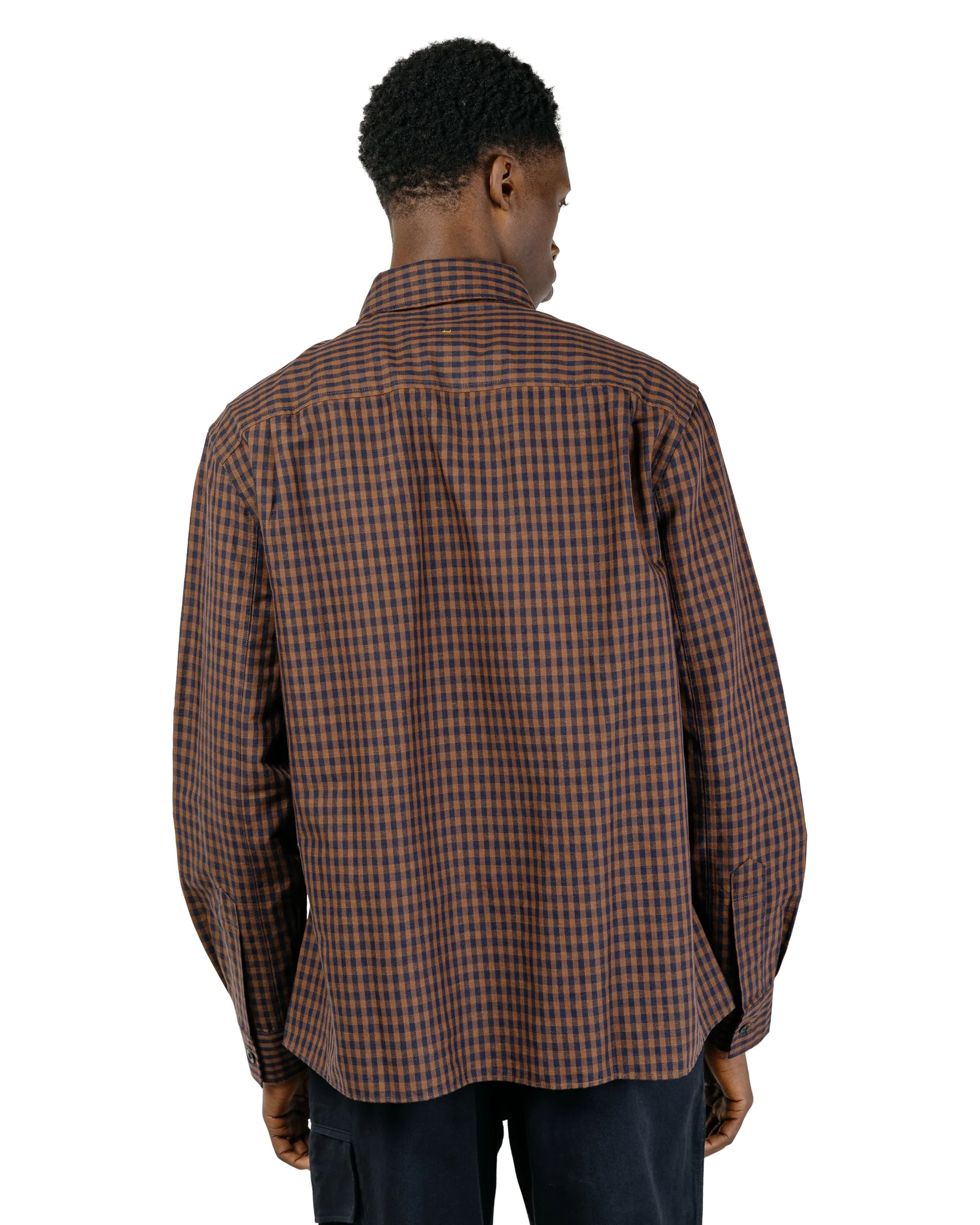 MHL Overall Shirt Irregular Cotton Linen Gingham Chestnut/Ink sold by Lost & Found product image thumbnail 4