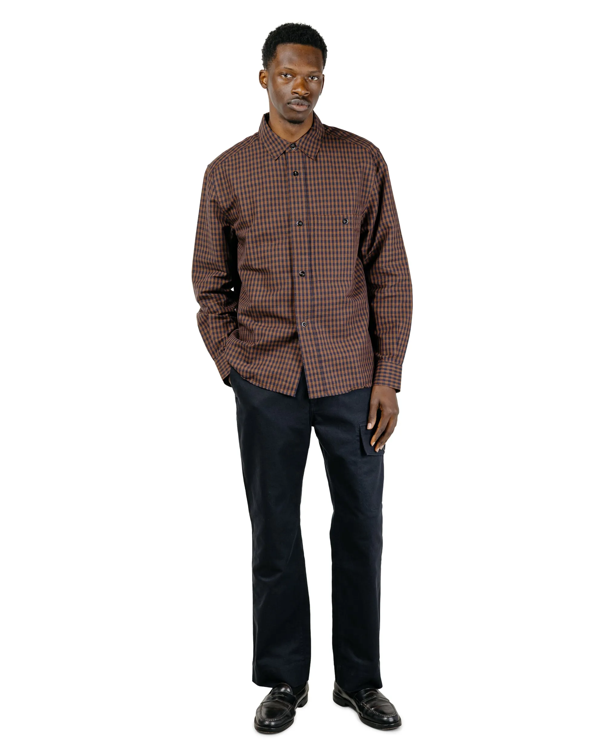 MHL Overall Shirt Irregular Cotton Linen Gingham Chestnut/Ink sold by Lost & Found product image thumbnail 5