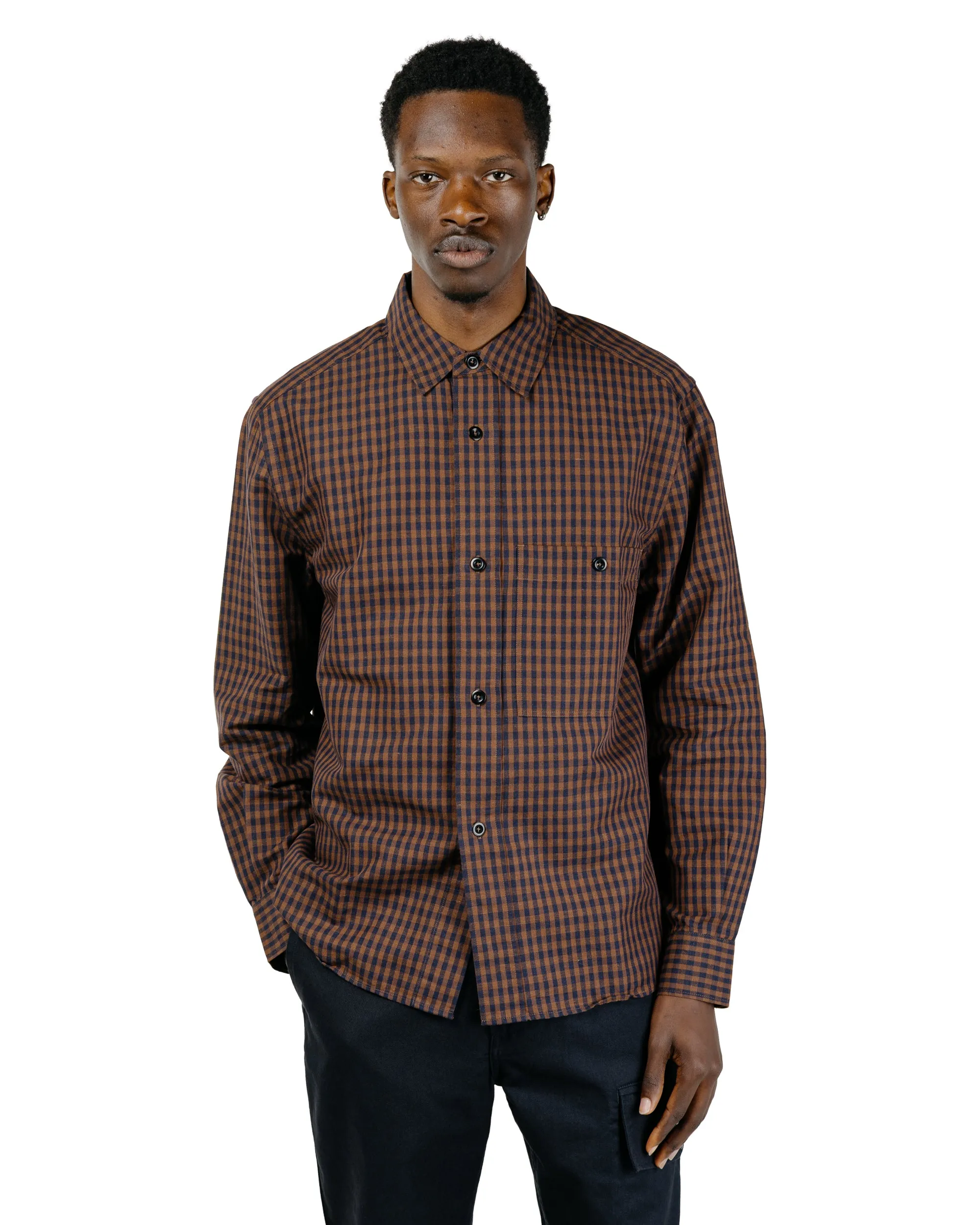 MHL Overall Shirt Irregular Cotton Linen Gingham Chestnut/Ink sold by Lost & Found product image thumbnail 2