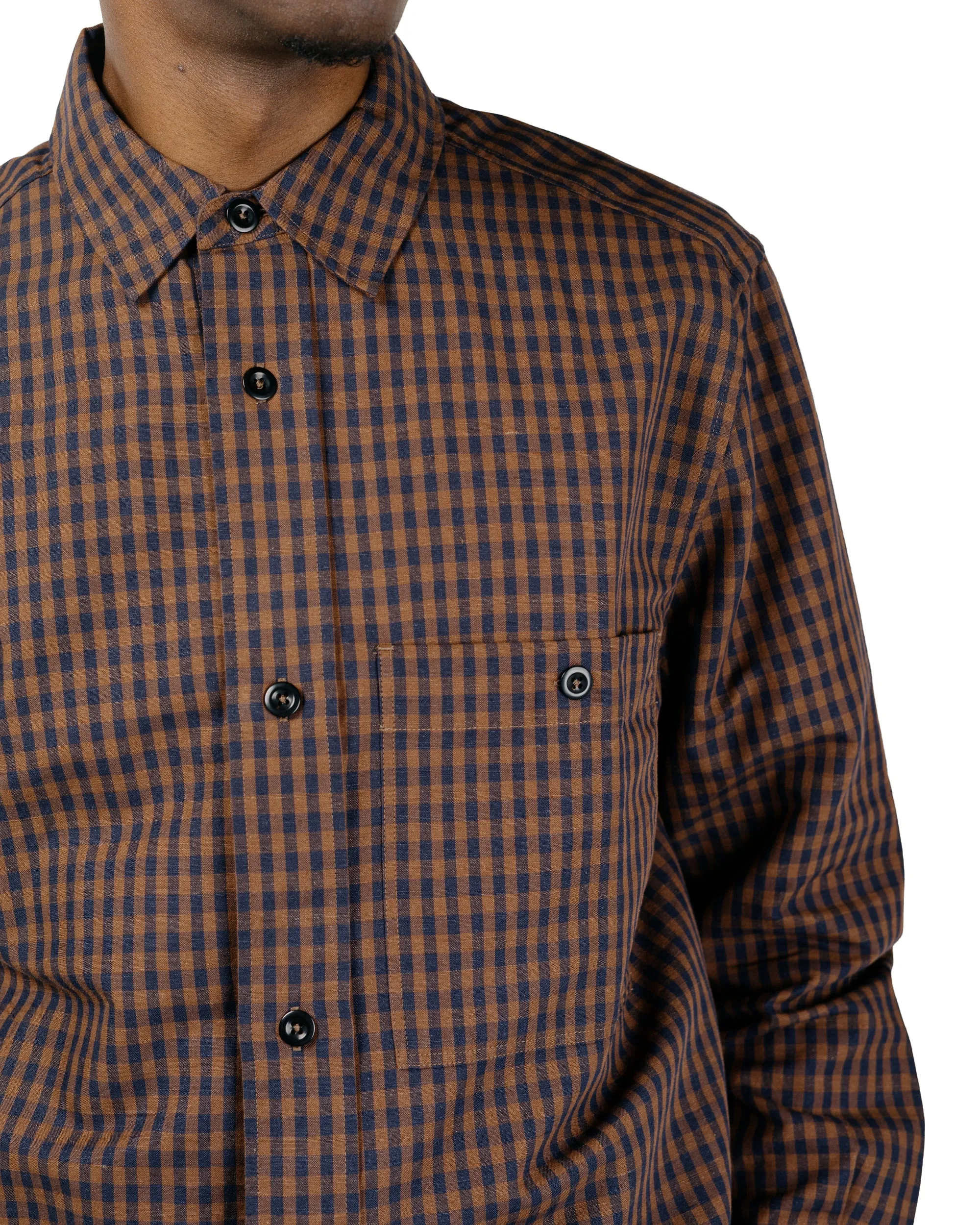 MHL Overall Shirt Irregular Cotton Linen Gingham Chestnut/Ink sold by Lost & Found product image thumbnail 3
