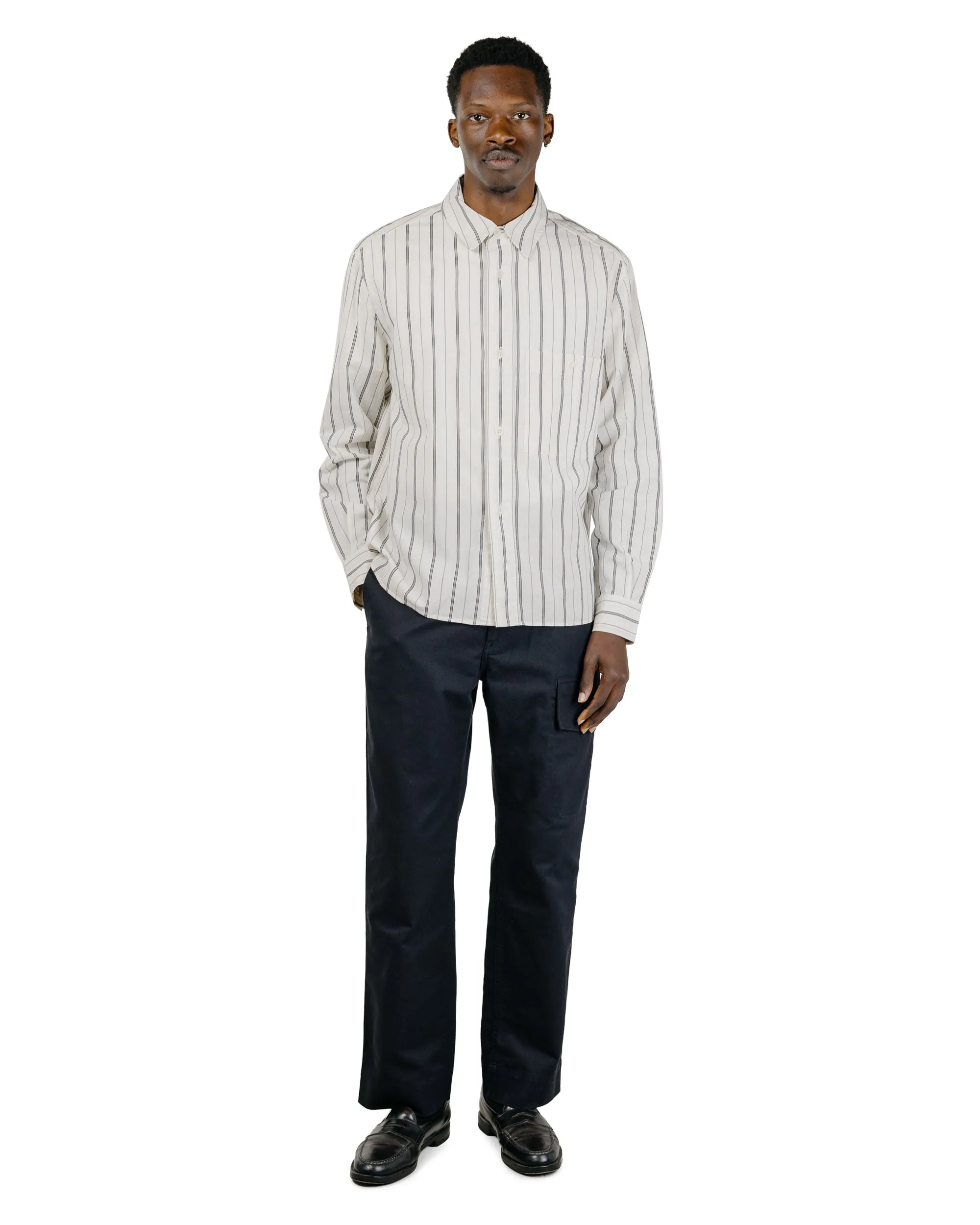 MHL Overall Shirt Japanese Wide Stripe Cotton Blend Off White/Navy sold by Lost & Found product image thumbnail 5