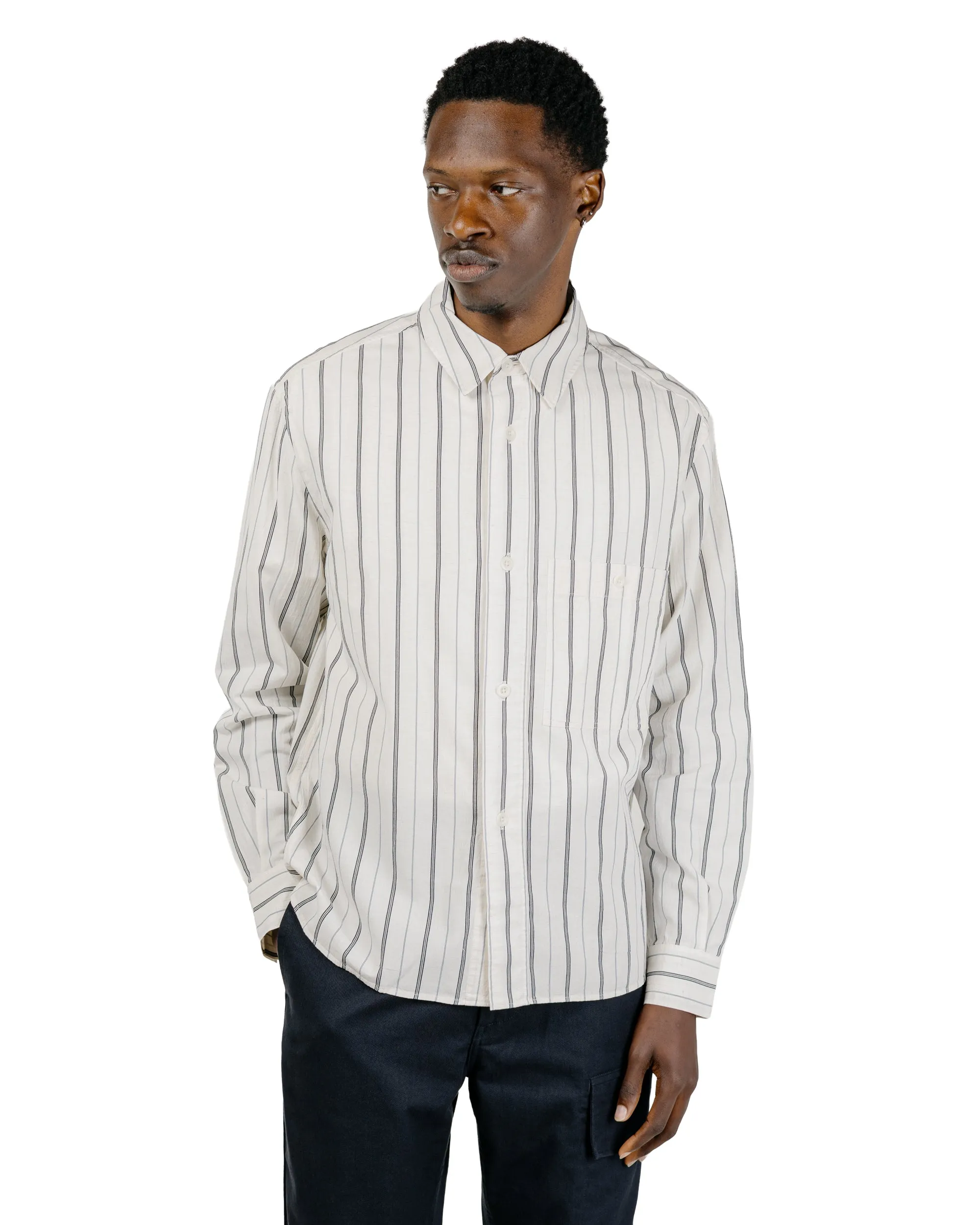 MHL Overall Shirt Japanese Wide Stripe Cotton Blend Off White/Navy sold by Lost & Found product image thumbnail 2