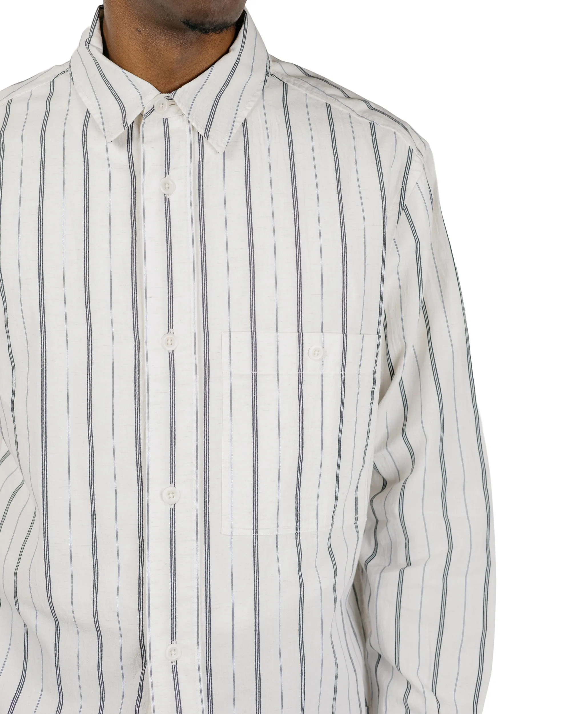 MHL Overall Shirt Japanese Wide Stripe Cotton Blend Off White/Navy sold by Lost & Found product image thumbnail 3