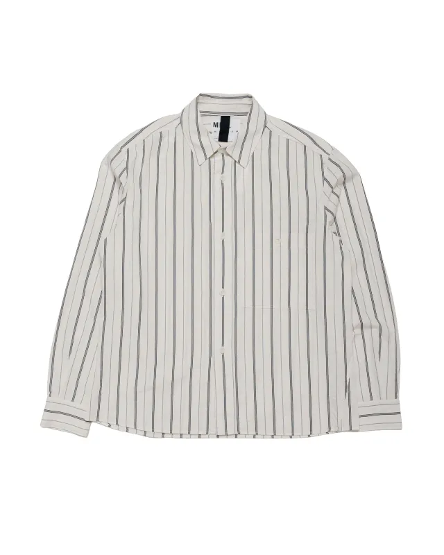 MHL Overall Shirt Japanese Wide Stripe Cotton Blend Off White/Navy made by Margaret Howell