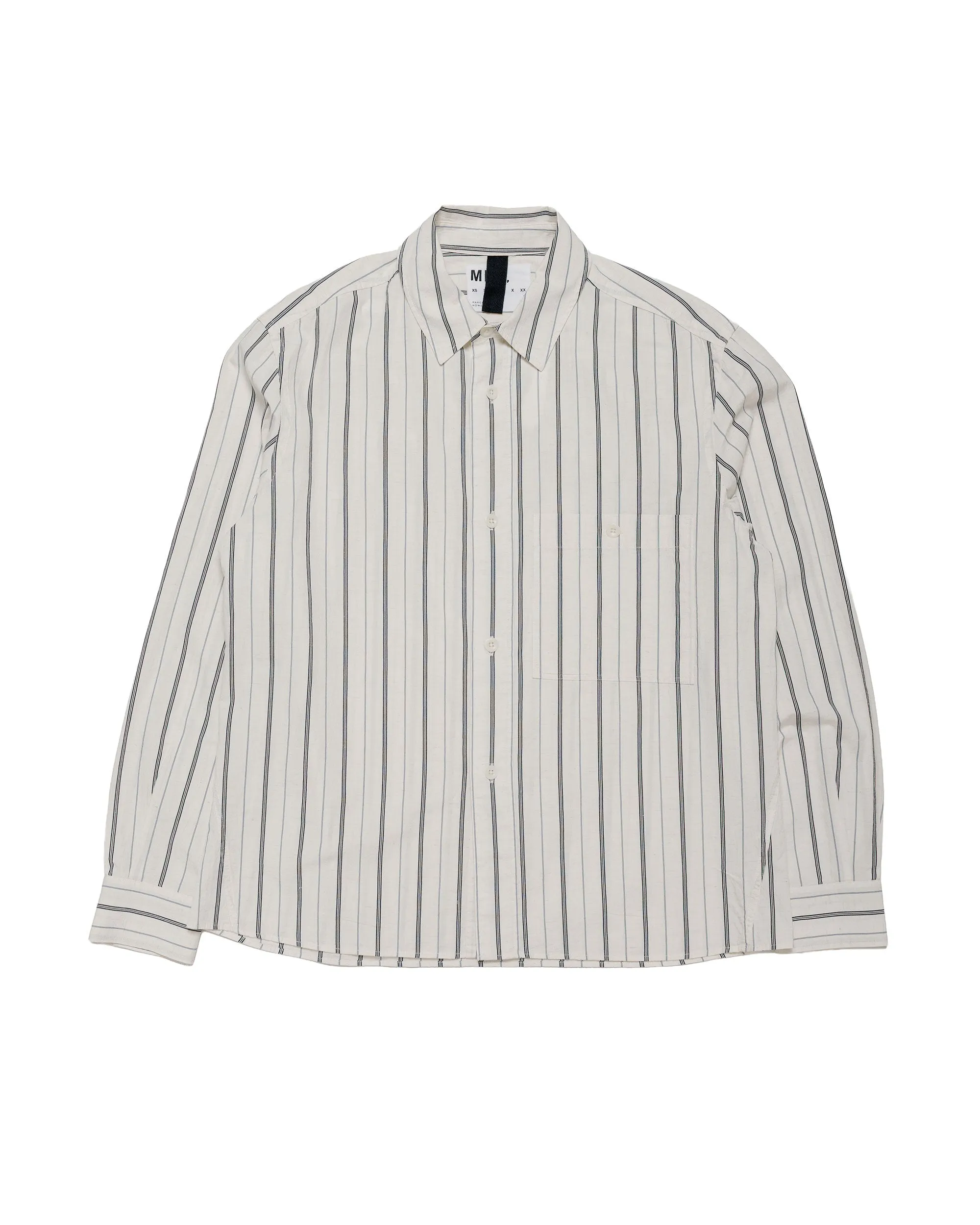 MHL Overall Shirt Japanese Wide Stripe Cotton Blend Off White/Navy sold by Lost & Found