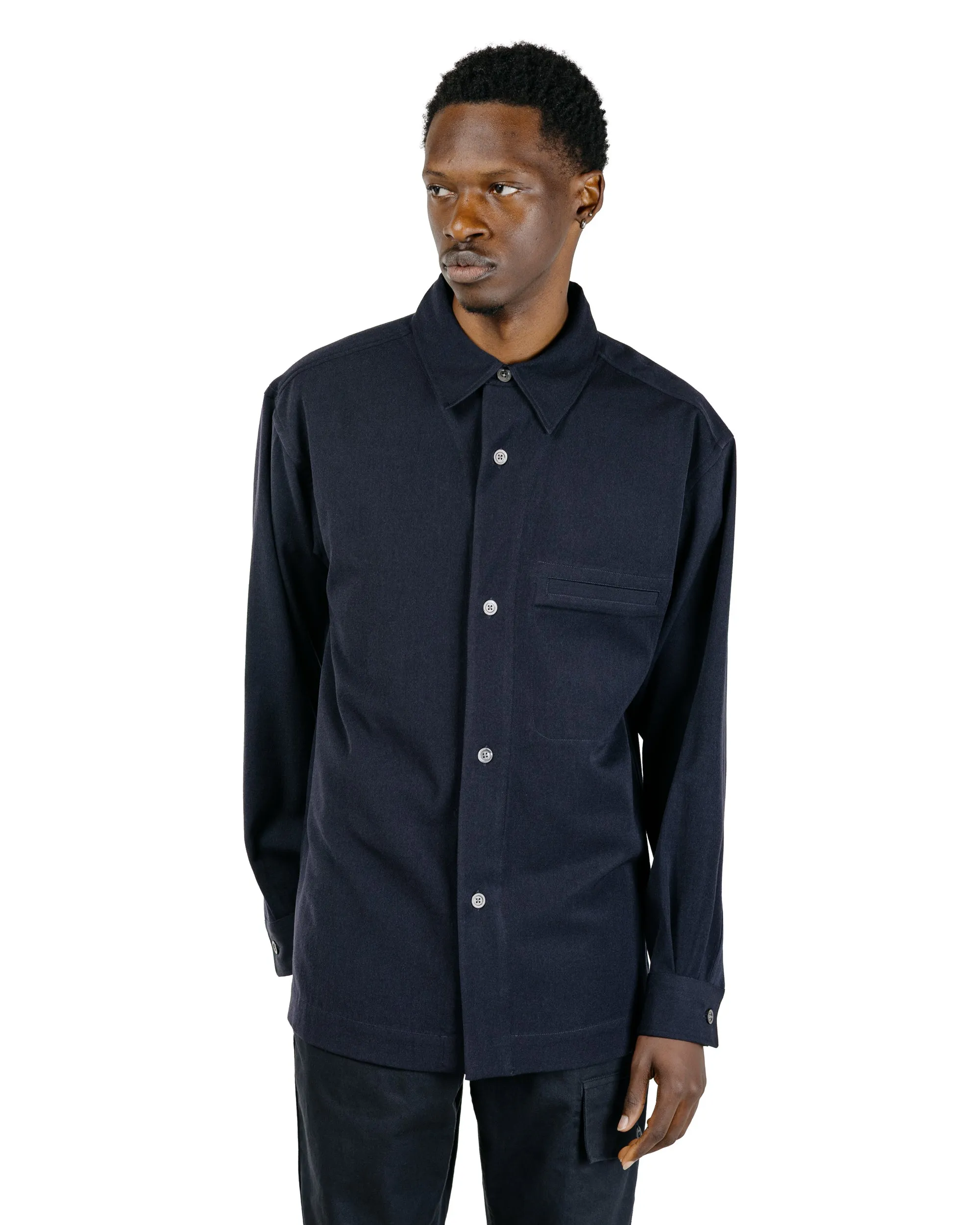 Margaret Howell Half Lined Shirt Brushed Fluid Wool Twill Navy sold by Lost & Found product image thumbnail 2