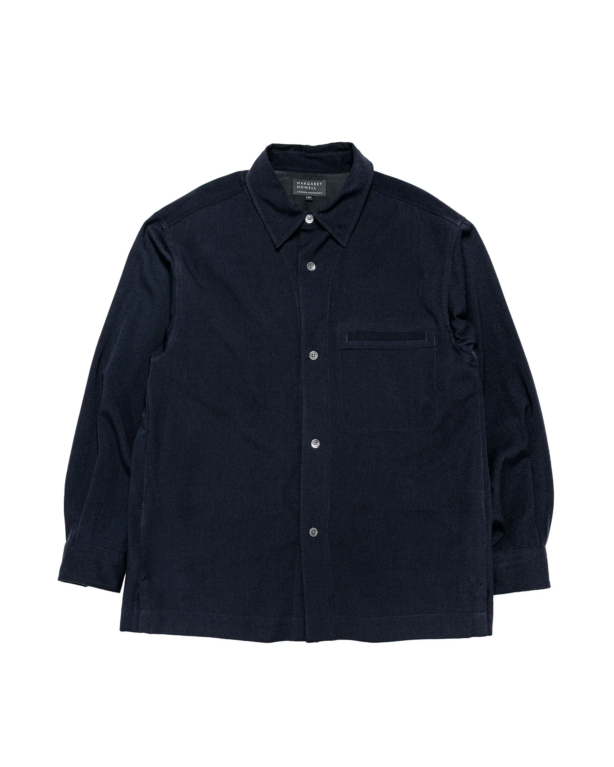 Margaret Howell Half Lined Shirt Brushed Fluid Wool Twill Navy sold by Lost & Found