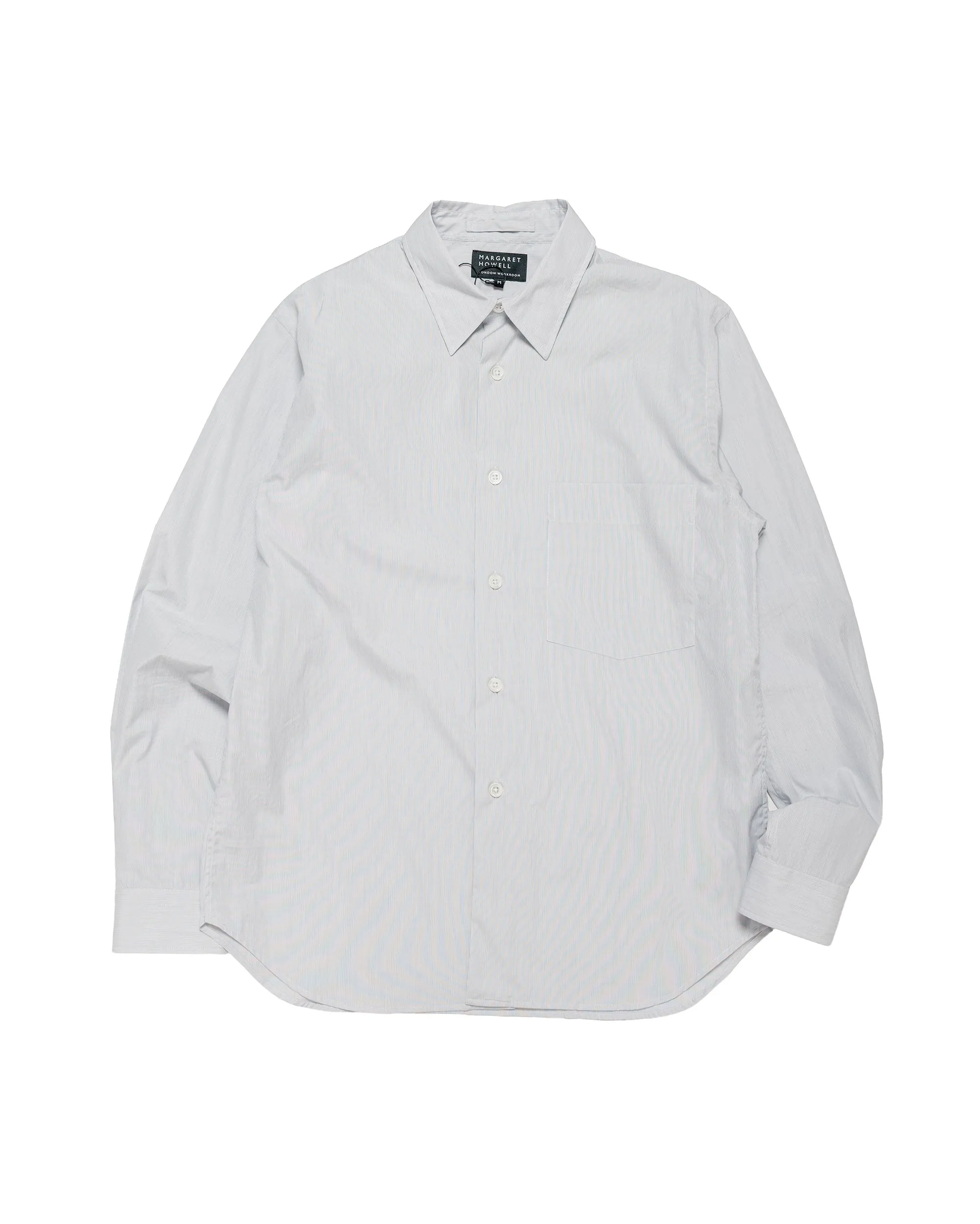 Margaret Howell Basic Shirt Cotton Micro Stripe White/Navy sold by Lost & Found