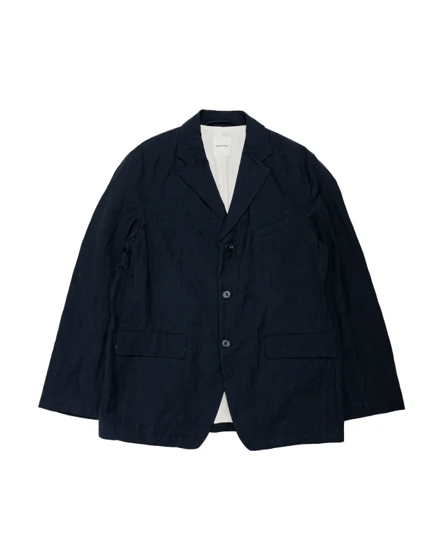 Sage de Cret WO/LI Tumble Washed Three-Button Tailored Jacket Navy made by Sage de Cret