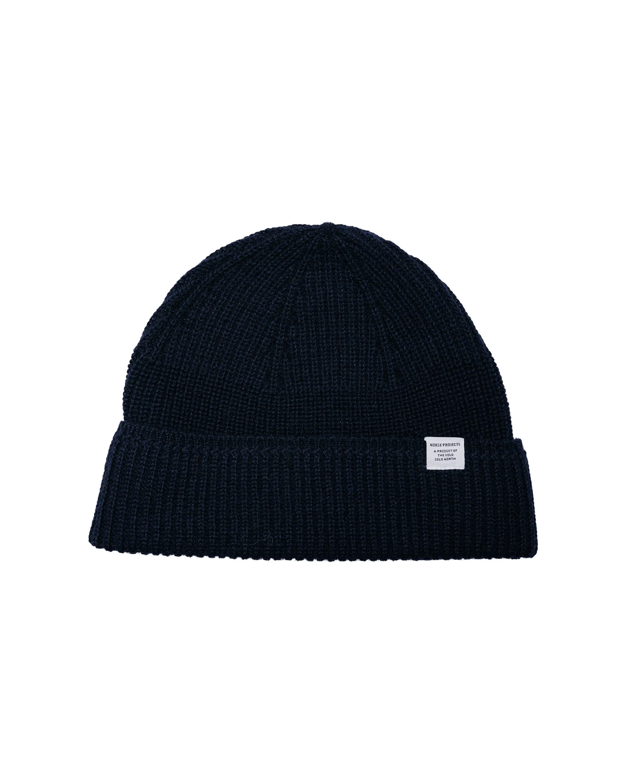 Norse Projects Wool Cotton Rib Beanie Dark Navy sold by Lost & Found