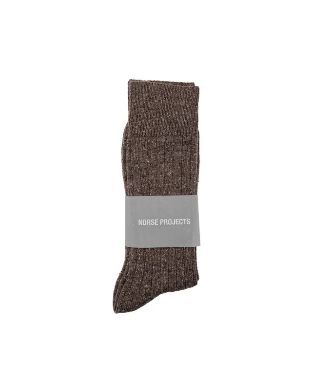 Norse Projects Bykle Neps Wool Rib Sock Walnut made by Norse Projects