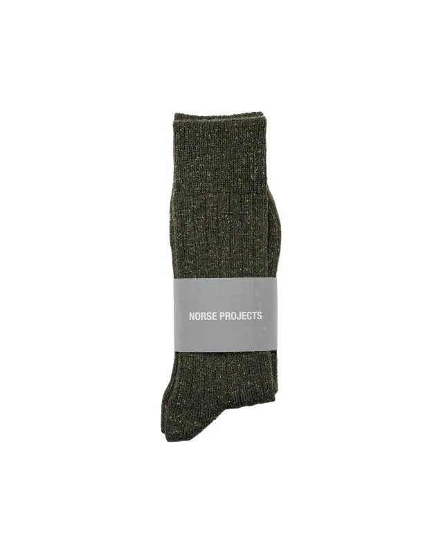 Norse Projects Bykle Neps Wool Rib Sock Olive NIght made by Norse Projects